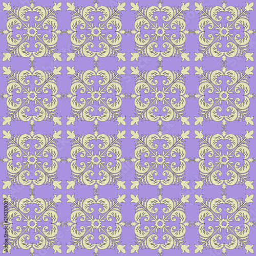 Classic floral ornament seamless pattern on purple background, vintage damask vector