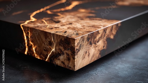 Close-Up View of Natural Wood Grain with Stunning Resin Inlay Design
