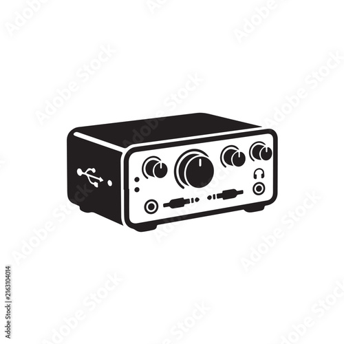 Modern USB audio interface flat icon vector for podcasting and home recording studio setup