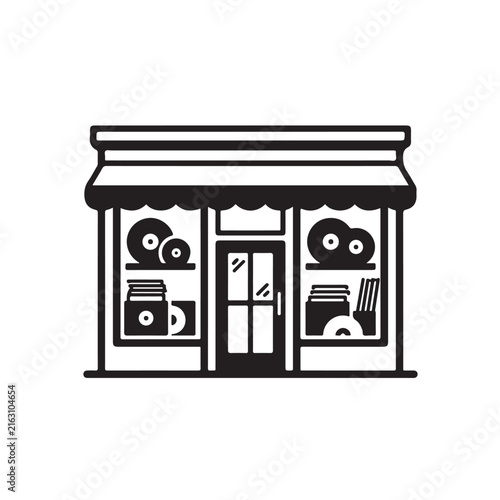 Vintage vinyl record store building vector design for retro music retail shops