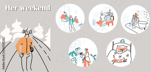 Set of illustrations about book exchanges, bookcrossing, book fairs, library, hand drawn concept vector art.