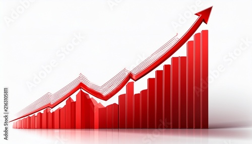red graph and chart with upward arrow on white