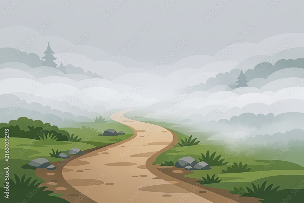 Naklejka premium A dirt road cutting through a vibrant green meadow