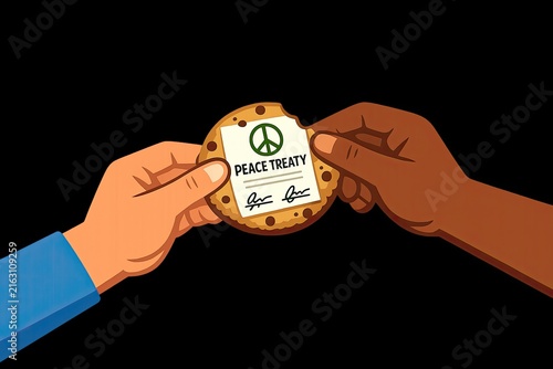 Two hands holding a cookie featuring a peace sign, perfect for food or social media use
