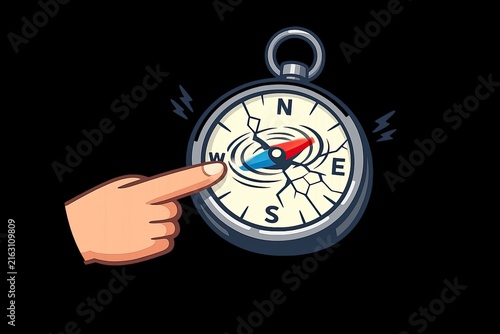 Obraz na płótnie A hand pointing a compass direction on a dark background