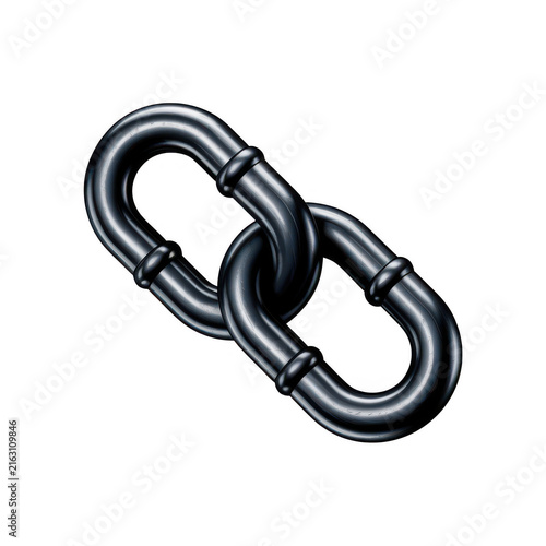 Strong metal chain link in close-up view