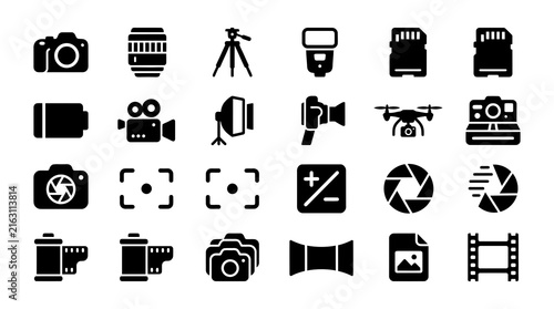 Photography Icons Minimalist Black and White Vector Graphic for Digital Media