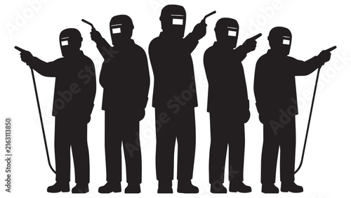 Foto Silhouette of Five Protesters Holding Batons and Pointing in Different Direction