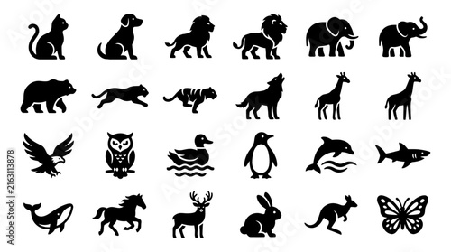 Animal Silhouettes Minimalist Black and White Vector Icons for Graphic Design