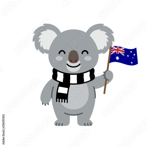 Photography Cute Koala Holding Australian Flag Vector Illustration