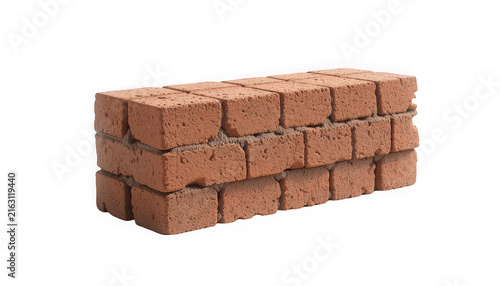 Small stack of red clay bricks isolated on a transparent background for construction projects.