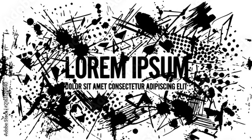 Abstract ink splatter and text set with dynamic brush strokes featuring bold typography, fluid shapes, and layered textures with gradient effects and organic forms