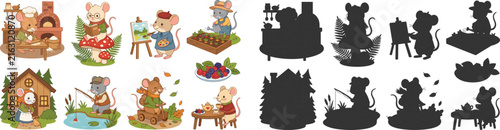 Cute Woodland Mouse Activity Illustration and Silhouette Collection for Children Designs and Crafts