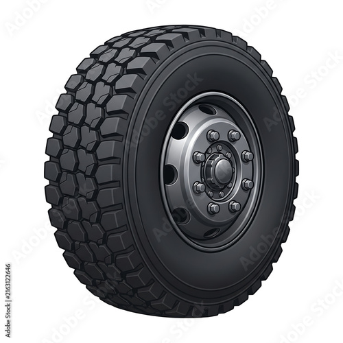 Heavy Duty Truck Tire with Industrial Wheel Isolated on White Background