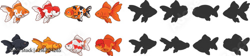 Goldfish Illustration and Silhouette Collection for Aquarium, Pet, Aquatic, and Fish-Themed Designs