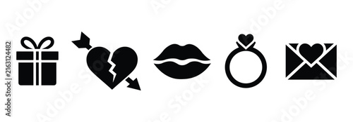 Romantic Love and Valentine Icon Set Vector Illustration
