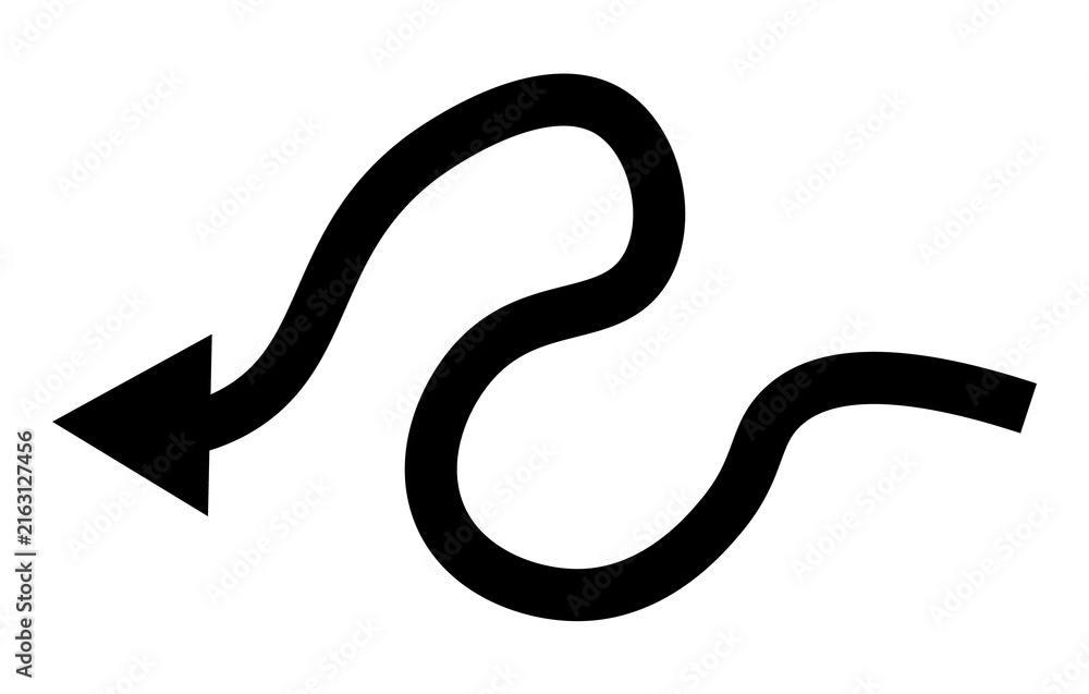 Fototapeta premium Black wavy line arrow pointing left graphic design element with direction, isolated