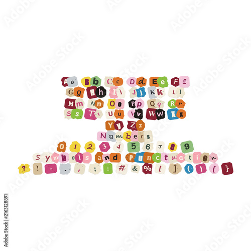 Colorful alphabet letters and numbers with math symbols
