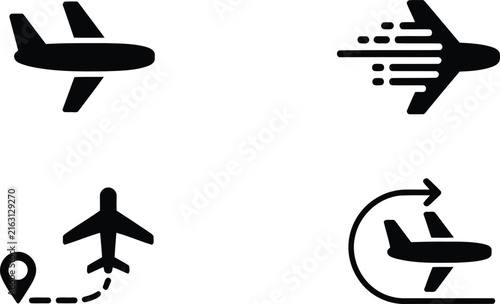 Set of black airplane icons