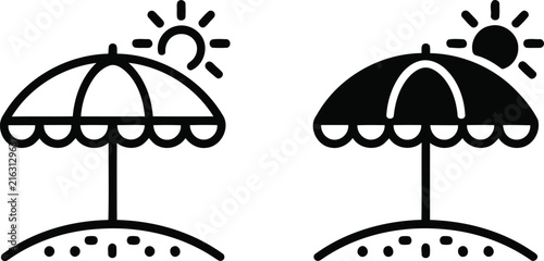 Beach umbrella with sun icons set