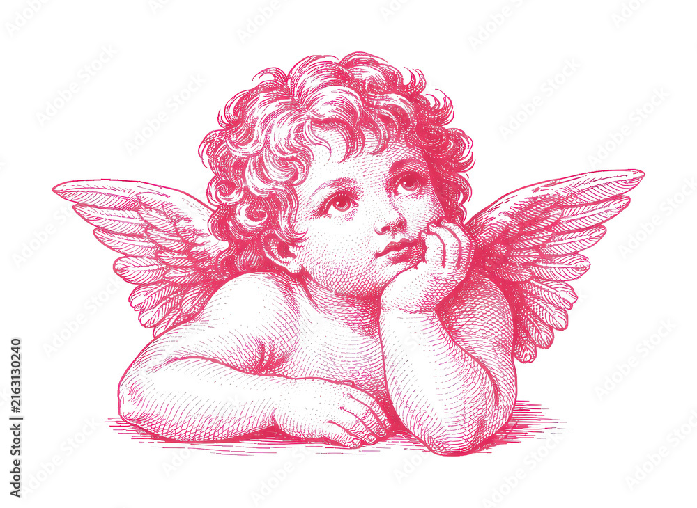Naklejka premium PNG Dreamy cherub with angel wings.
