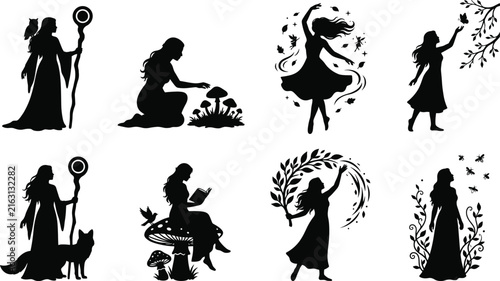 Foto Fantasy Woman Silhouette Collection with Magical Characters, Fairies, Mystical F