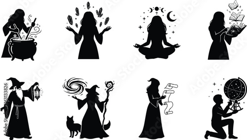 Foto Mystical Witch Silhouette Collection with Magic Rituals Astrology and Fantasy Ch