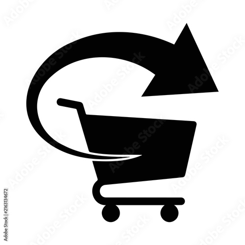 Fotografie Online shopping return icon with shopping cart and arrow silhouette illustration