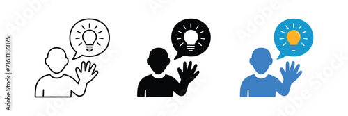 Advice speech icon representing personal opinion and recommendation through a simple pictogram for guidance, consultation, discussion, and communication