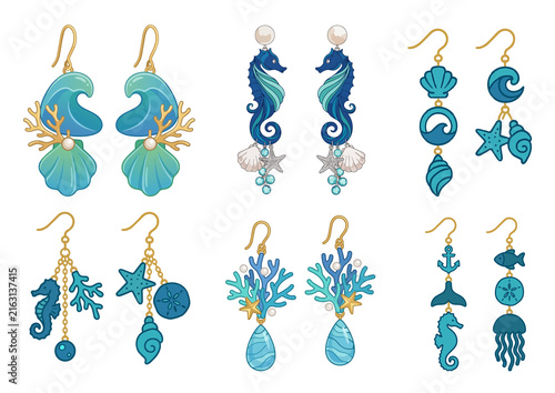 Ocean themed jewellery collection. Summer- vacation accessory. Isolated on a transparent background