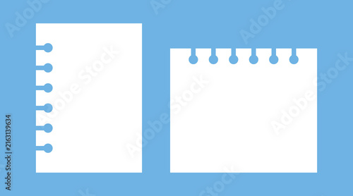 Blank white ring binder paper sheets vector illustration. These flat empty notepad pages feature punched holes on blue. Use this stationery design for education or office themes.