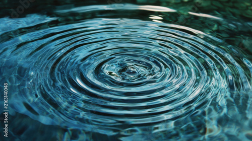 Concentric water ripples spreading on dark surface with dynamic motion blur texture