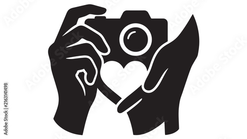Bild auf Leinwand Camera Icon Framed by Hands Forming a Heart Shape