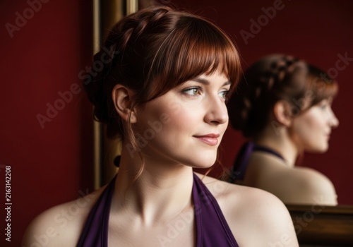Portrait of a young woman with red hair and braided hairstyle