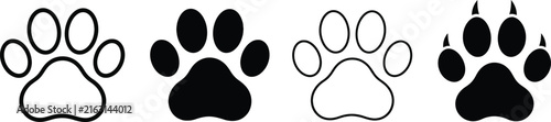 Paw Print Icons Collection in Outline and Solid Styles Isolated on White