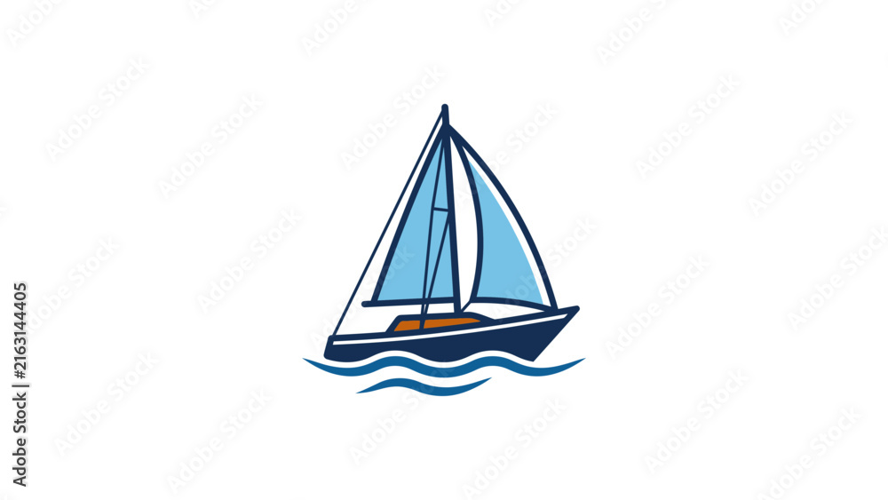 Fototapeta premium Blue sailboat navigating ocean waves.