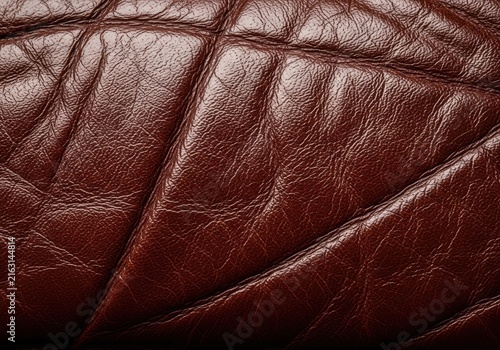 Close up of dark brown leather texture with natural wrinkles and grain
