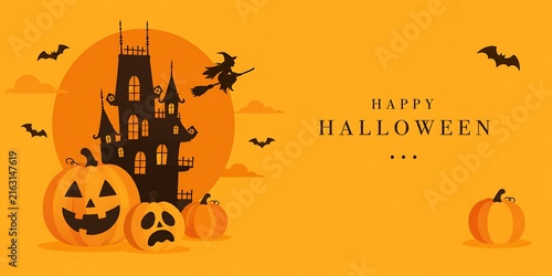 Spooky Halloween Scene with Haunted House and Jack-o'-Lanterns for a Festive Atmosphere