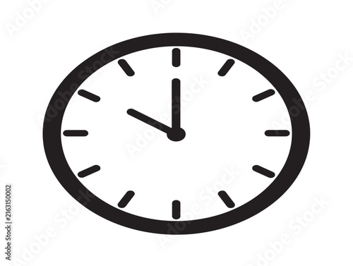 Clock face icon. Simple black and white watch symbol for time management and deadline.