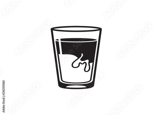 Glass of coffee with milk icon. Black silhouette vector of latte or cafe au lait drink.