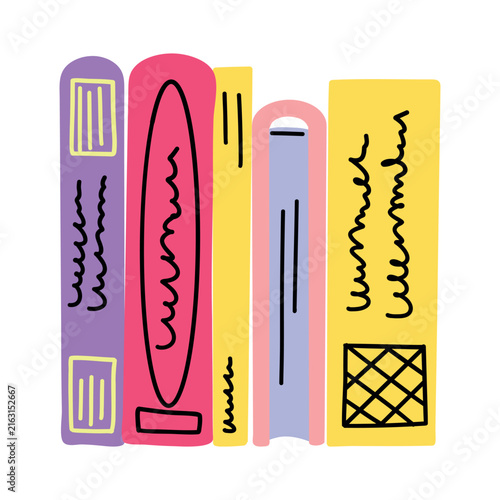 Colorful hand drawn stack of books standing in a row
