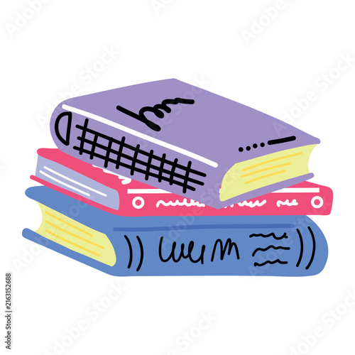 Colorful stack of three hand drawn books