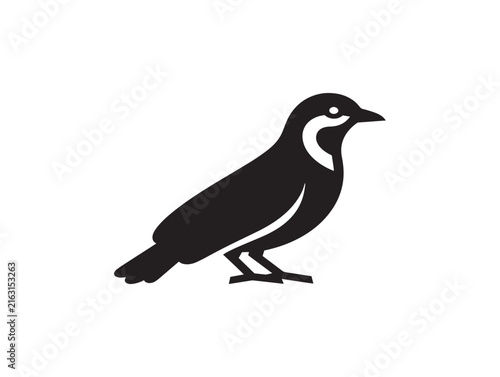 Bird silhouette icon. Minimalist black avian graphic for nature design projects.