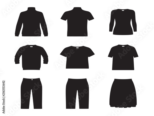 Blank fashion clothing templates. Apparel design silhouettes for garment manufacturing.