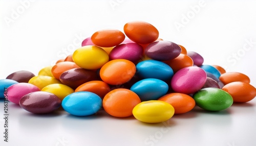 colorful dragee candy pile on white background artificial intelligence image