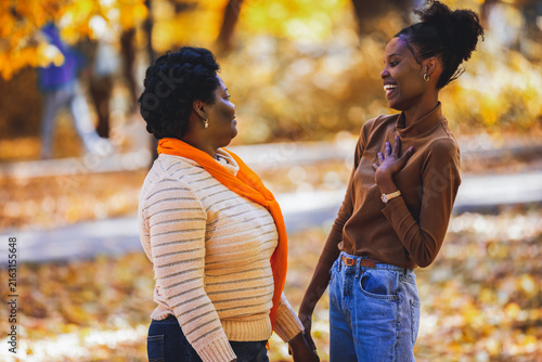 Cuadro en lienzo Warm smiles shared between mother and daughter outdoors