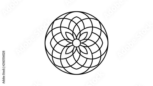 Circular geometric mandala flower line art logo design.
