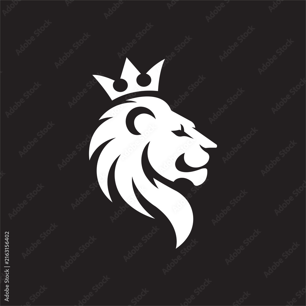 Obraz premium Minimalist lion head with crown logo