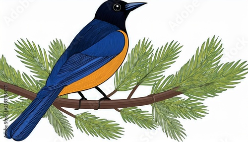 black naped monarch bird on branch
