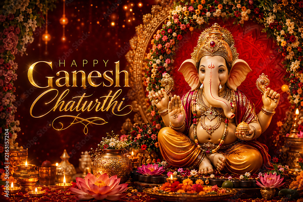 Obraz premium Ganpati Bappa Morya Utsav – Ganesh Chaturthi, Ganapati Festival, Ganesh Visarjan and Vinayaka Chavithi